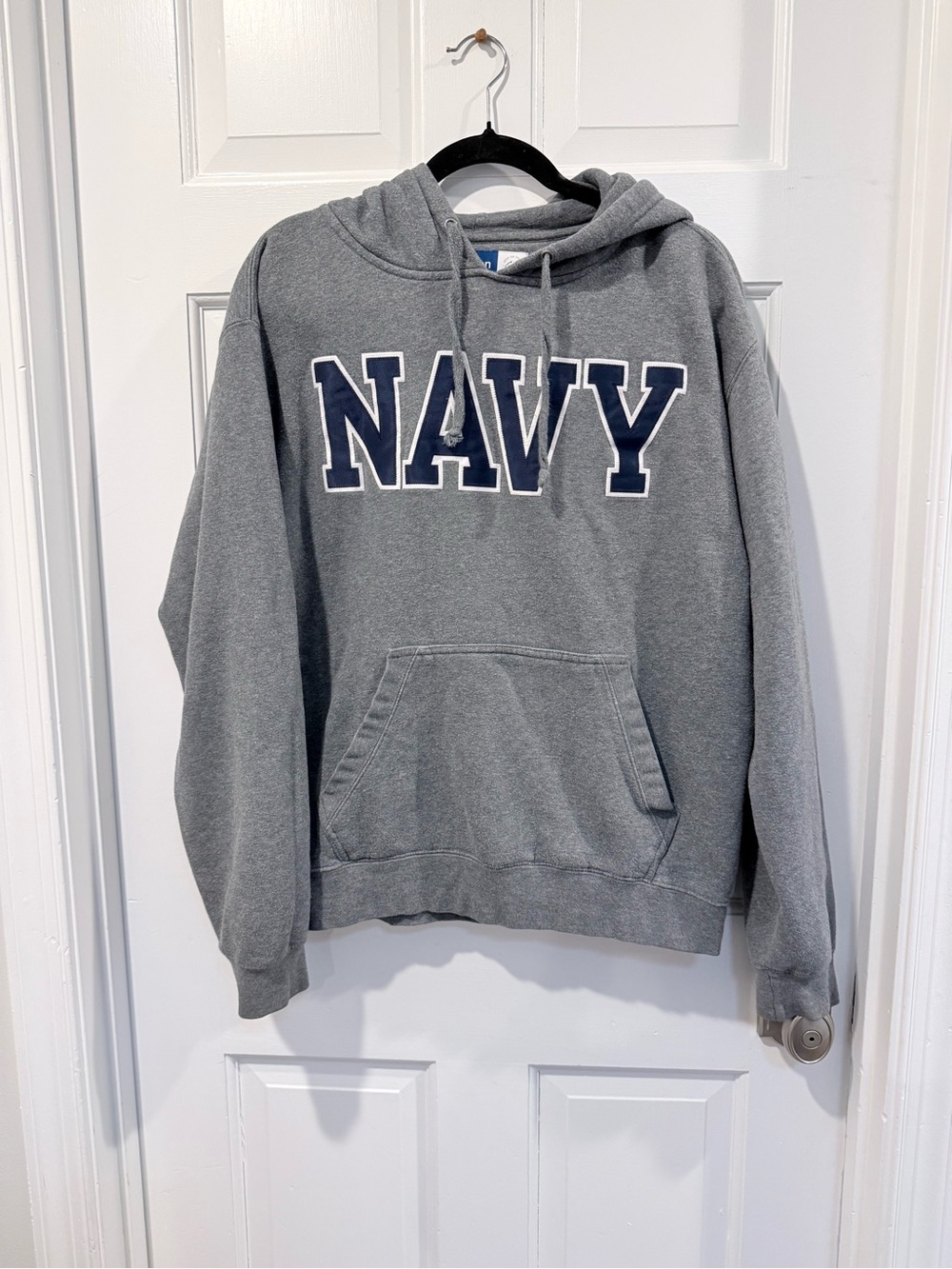 NAVY Grey Pullover Hoodie Sweatshirt Size Medium